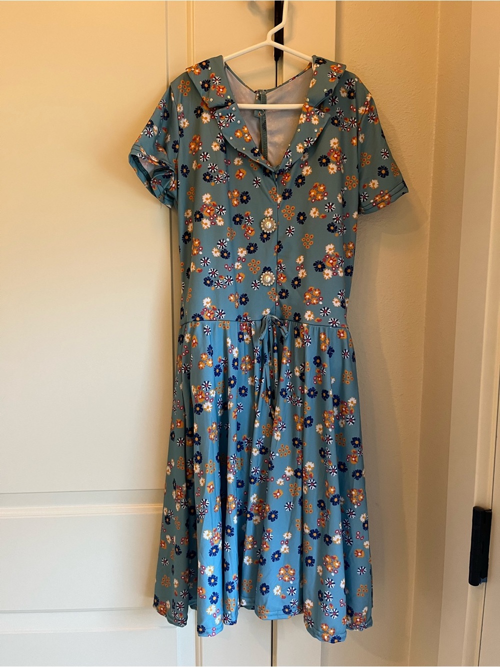 Blue Floral Button-Front A-Line Dress
